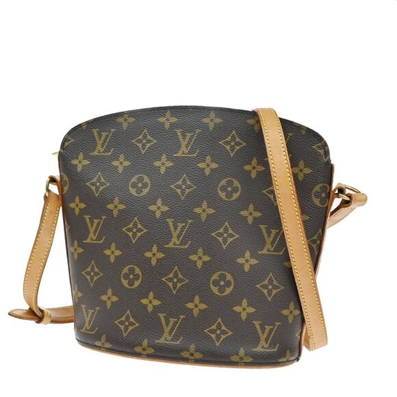 LOUIS VUITTON Logo Drouot Shoulder Bag Monogram Leather Brown - Picture 1 of 16